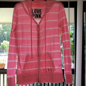 Victoria secret hoodie, hot pink/white striped M